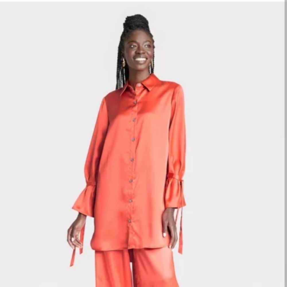 NWT Sammy B Black History Month Orange Satin Button Up Shirt Dress